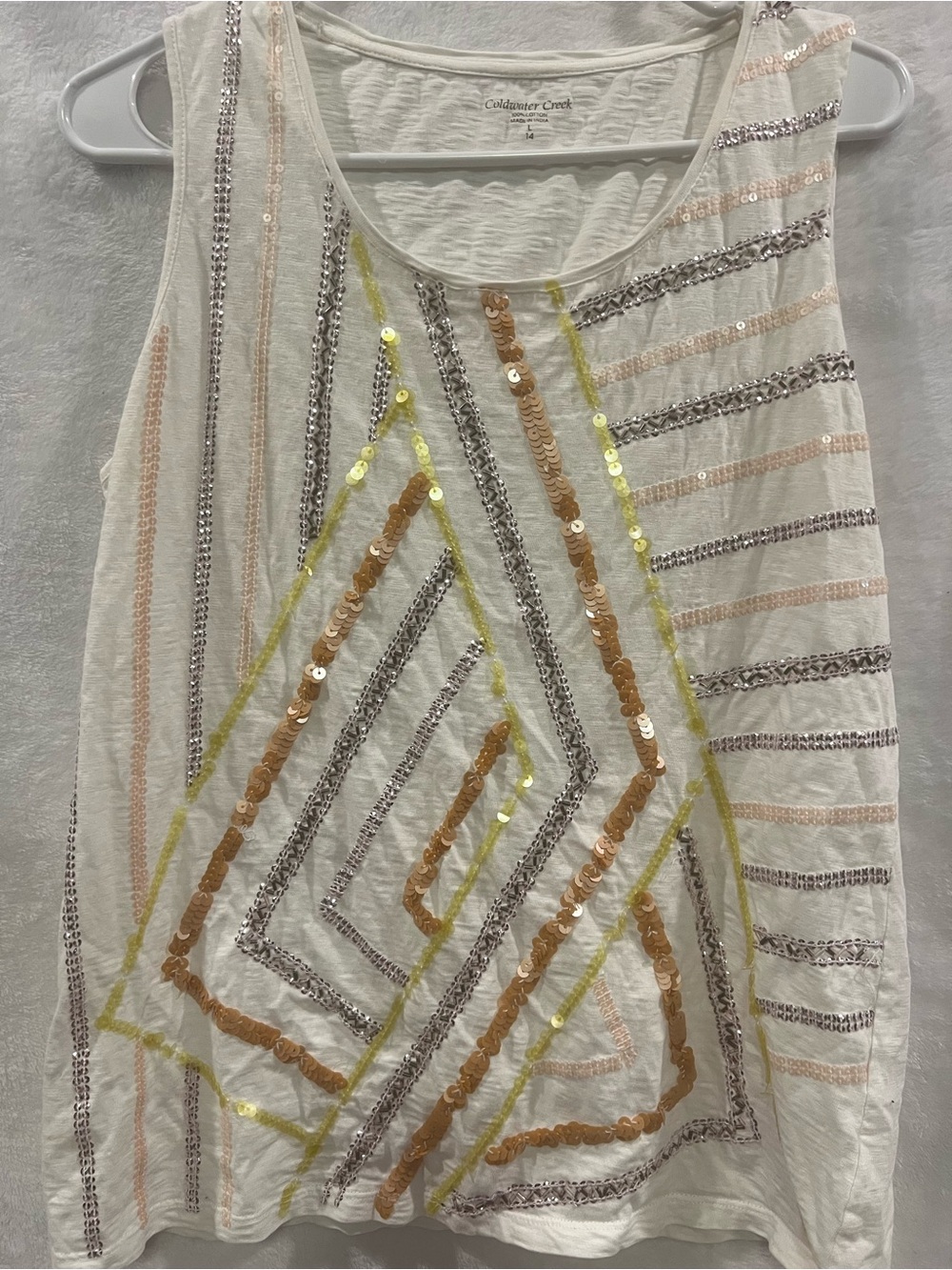 Coldwater Creek White Sequined Geometric Tank Top